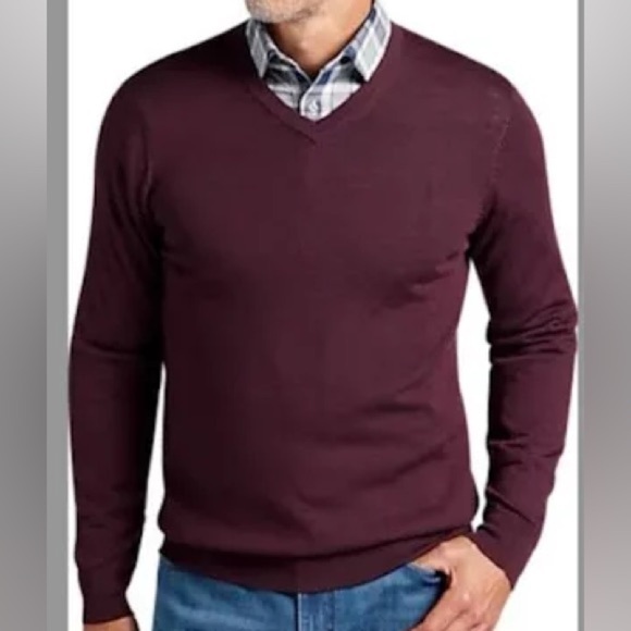 Joseph Abboud Men's Classic Burgundy V-Neck 100% Merino Wool Sweater Size XL - Picture 3 of 9
